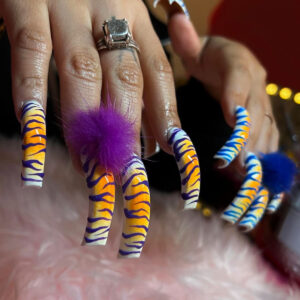 Curved Long Tiger Stripe 20 Pcs Press-On Nails QX04