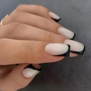 Black-Edge French Tip Press-On Nails Y-437