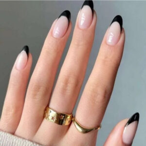Black French Tip Almond Press-On Nails – FS-05