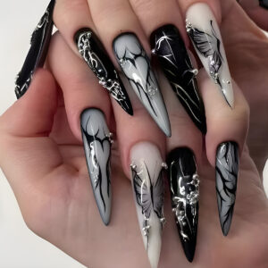 Dark Gothic Heart & Butterfly Press-On Nails CJCY-410