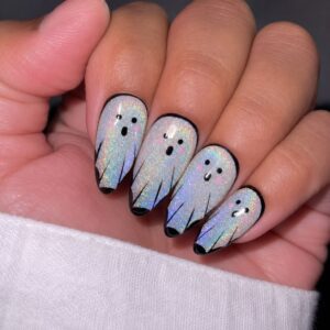 Halloween Pumpkin Ghost Almond Press-On Nails XZ120