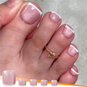 Pink Cat-Eye French Square Press-On Nails JJ02