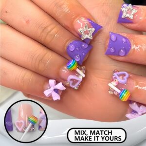Bow & Lollipop Rhinestone Duck Press-On Nails AA189