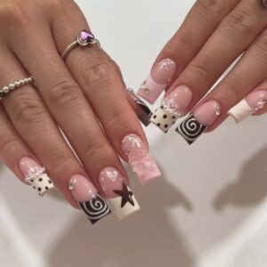 Sweet Bow French Square Press-On Nails XZ90