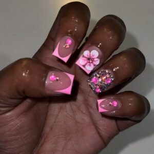 French Bling Flower Short Press-On Nails FL35