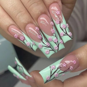 Chinese-Style Floral French Tube Press-On Nails SGCY-201