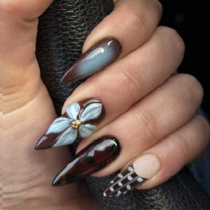 Retro Polka Dot 3D Floral Stiletto Press-On Nails – CJCY-660
