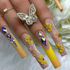 Long Tube French Flower Rhinestone Hot-Girl Press-On Nails – SGCY-318