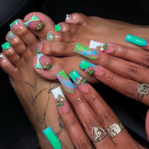 48 Pcs Leopard French 3D Flower Square Press-On Nails AA135