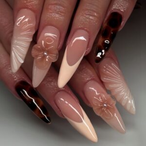 3D Floral Water Ripple Long Almond Press-On Nails AA120