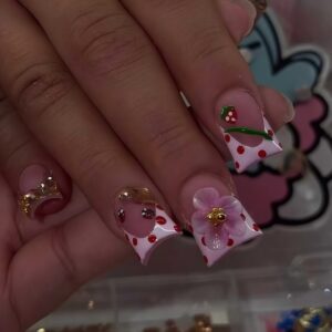 Strawberry Polka Duck French Press-On Nails WW60