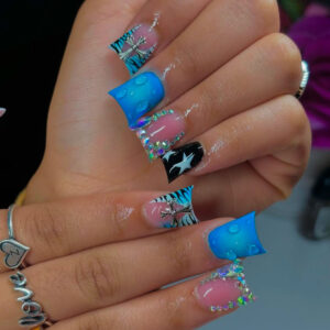 French Stripe Duck Shape 3D Water-Drop Cross Press-On Nails CC27