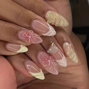 3D Flower Butterfly Almond Press-On Nails C196