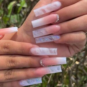 Clear French Ombre Crystal Tube Press-On Nails SGCY-203