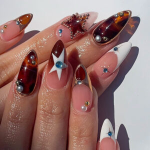 Star Crystal Pearl Almond Press-On Nails YT111