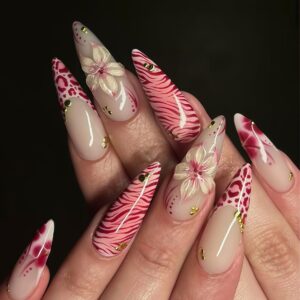 3D Sculpted Floral Rhinestone Press-On Nails WW16