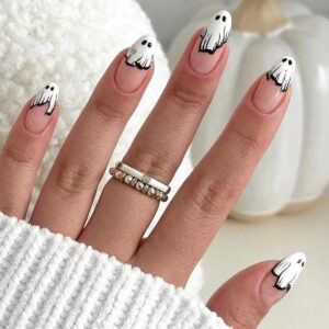 Cute Ghost Halloween Almond Press-On Nails – Y-283