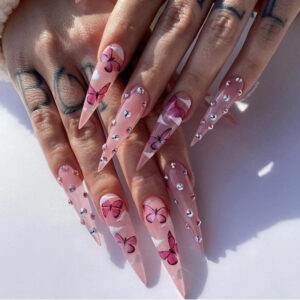 Rhinestone Butterfly Stiletto Press-On Nails – CJCY-51