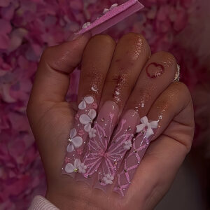 Flower Butterfly Bling Long Press-On Nails CC31