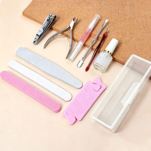 Nail Tool Kit with Clear Storage Case - Cuticle Scissors, Files, Buffer, Oil & Separator | zh425