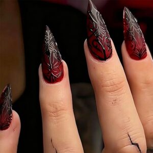 Wine Red Ombre Lace Vine Long Stiletto Press-On Nails 24 Piece Set JT-01-155