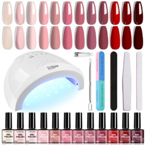 12-Color Complete Nail Kit - with Lamp, Cuticle Tools, Gel Polish, Files