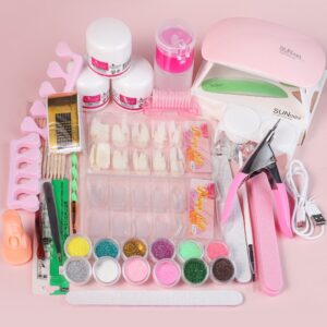 12-Color French Glitter Complete Nail Kit - Acrylic Powder, Home-Use
