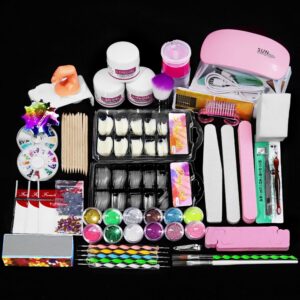 12-Color French Glitter Complete Nail Kit - Acrylic Powder, Nail Tips