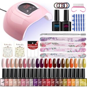 20-Color Complete Nail Kit - with Lamp, Gel Polish, Charms, Files