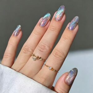 Blue Violet Aurora Cat-Eye Almond Press-On Nails 24 Piece Set JT-01-156