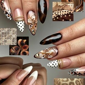 Leopard Polka Dot and Glitter Mixed Almond Press-On Nails 30 Piece Set K229