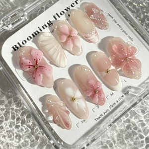 3D Flower Butterfly Almond Nails - Brown French Press-Ons, 30pc