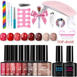 7-Color Complete Nail Kit - with Lamp, Base Coat, Gel Polish, Top Coat