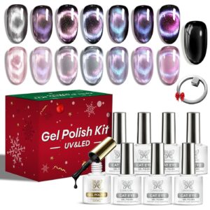 9-Piece Christmas Cat Eye Complete Nail Kit - Cat Eye Gel, Gel Polish