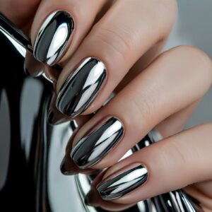 Black Chrome Nails - Ultra Shiny Electroplated Set, 24pc