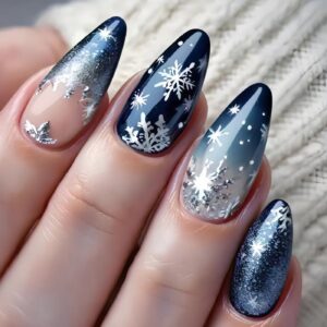 Blue Winter Nails - INS Almond Christmas Set, 24pc