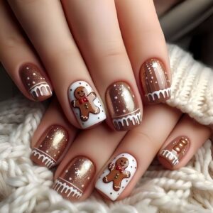 Brown Christmas Nails - Mid-Square Festive Set, 24pc