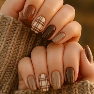 Brown Stripe Nails - Mid-Square Minimal Press-Ons, 24pc