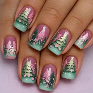 Christmas Mid-Square Nails - European Press-On Set, 24pc
