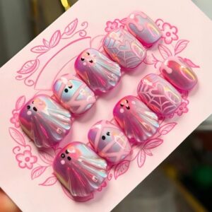 Cute Ghost Cat Eye Nails - 3D Halloween Set, 30pc