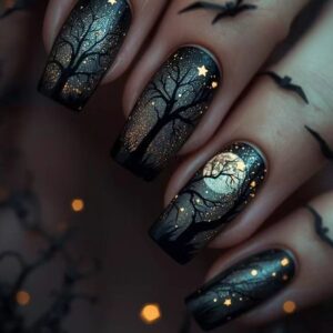 Dark Night Forest Nails - Halloween Moon Press-Ons, 24pc