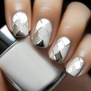 Diamond Lattice Nails - Grey White Short Press-Ons, 24pc