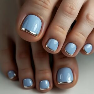 French Toe Nails - Light Blue Silver Press-On Pedicure, 24pc