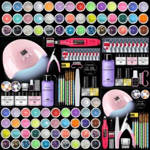 Glitter Complete Nail Kit - with Lamp & Drill, Acrylic Powder, Charms