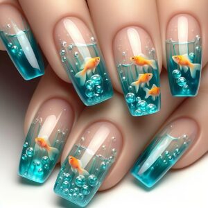 Goldfish Ocean Nails - Dreamy Light-Play Long Tips, 24pc