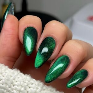 Green Cat Eye Nails - Spring Almond Press-On Set, 24pc