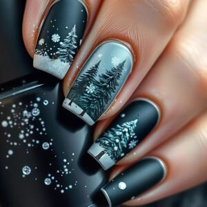 Green Christmas Tree Nails - Snowflake Premium Set, 24pc