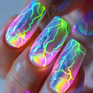 Green Lightning Nails - Mid-Square Press-On Set, 24pc