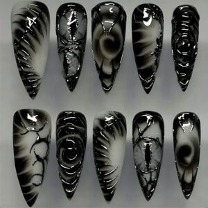 Halloween Gold Black Cat Eye Press-On Nails - Long Coffin Glitter, 24pc