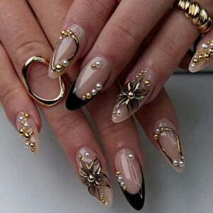 Handmade 3D Flower Almond Nails - Luxury Blush Press-Ons, 24pc